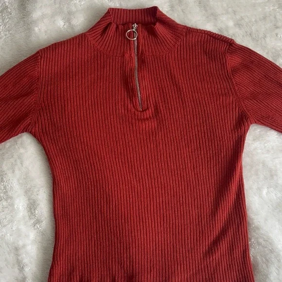 Garage Orange Ribbed Half-Zip Long Sleeve Top - Picture 3 of 4